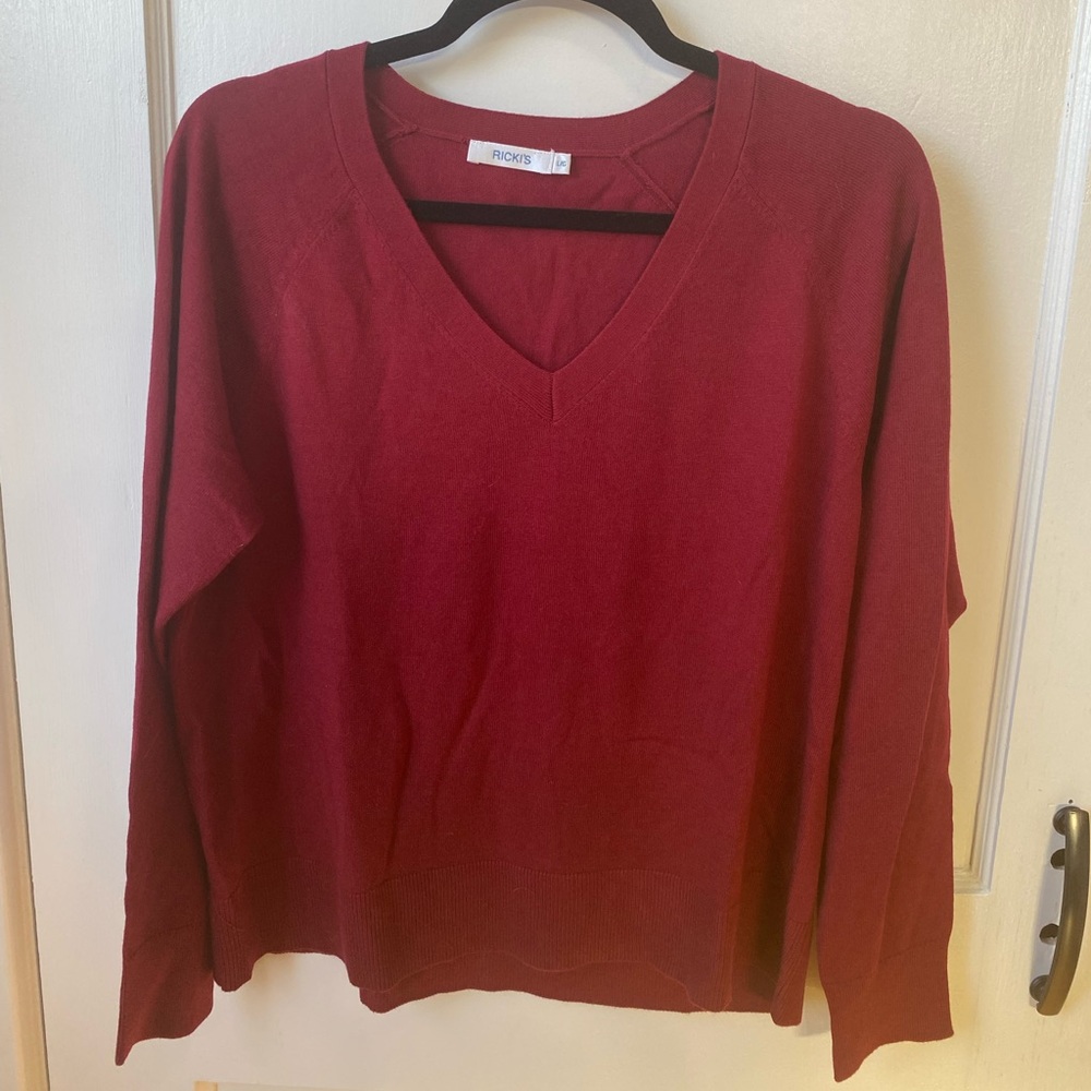 Red V-Neck Light Knit Sweater